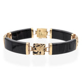 Vintage 14k Yellow Gold Onyx Dragon Hinged Jade Link Bracelet
