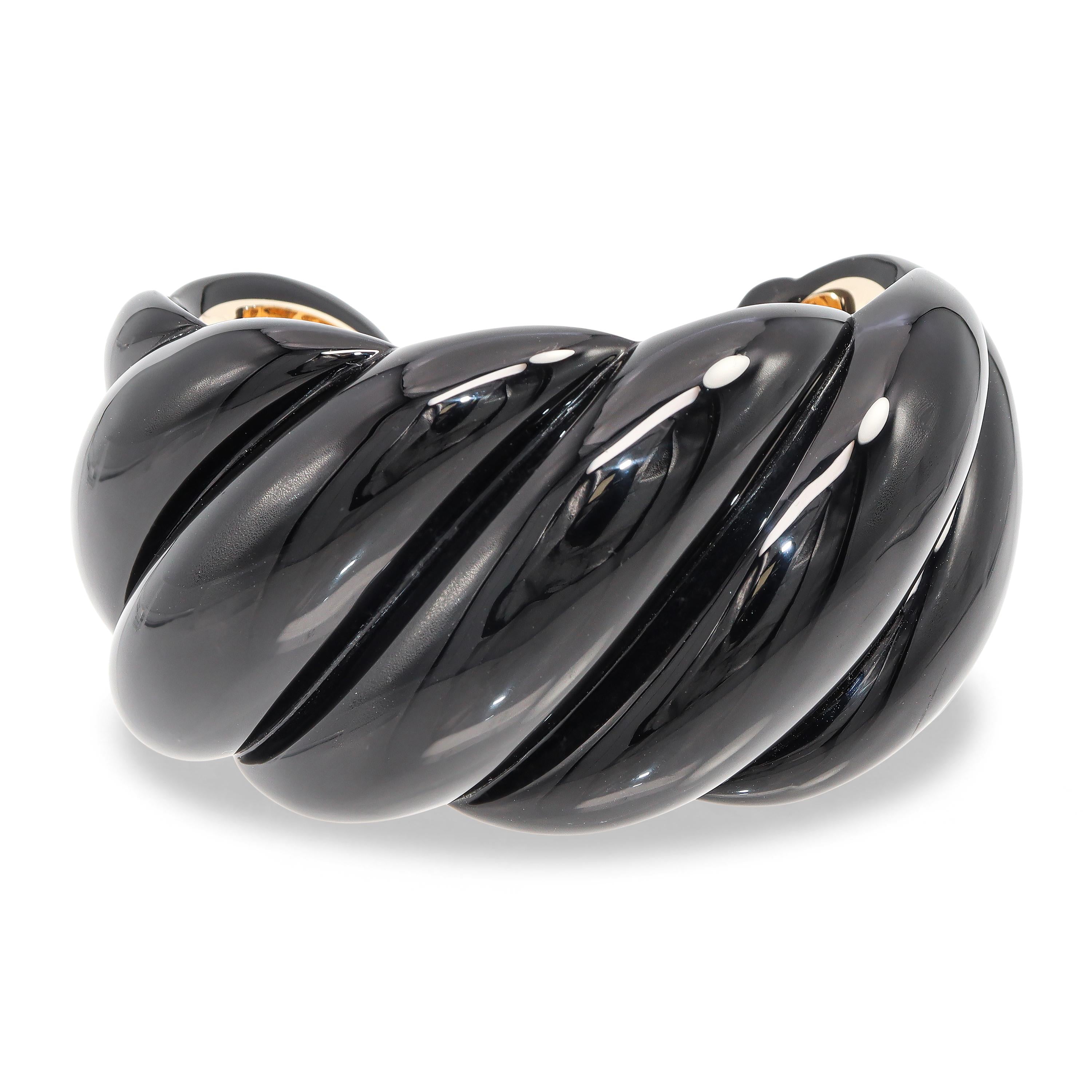 David Yurman Sculpted Cable Black Resin Vermeil Sterling Silver Cuff Bracelet