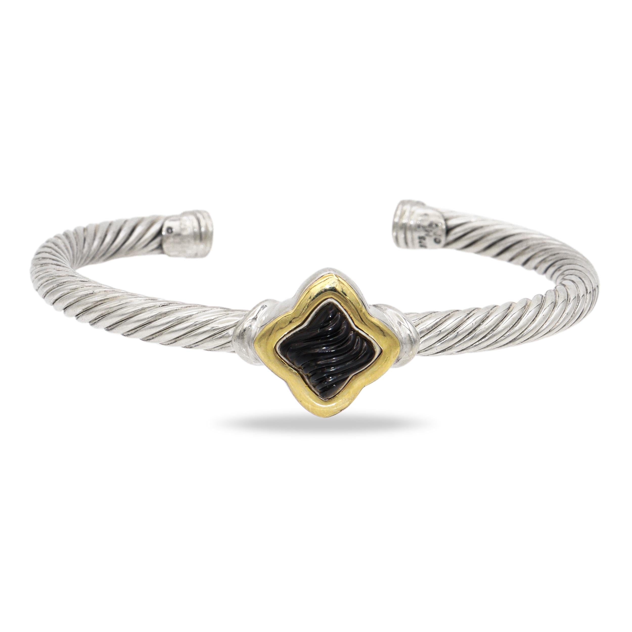 David Yurman Sterling Silver & 18k Gold Black Onyx Cable Cuff Bracelet
