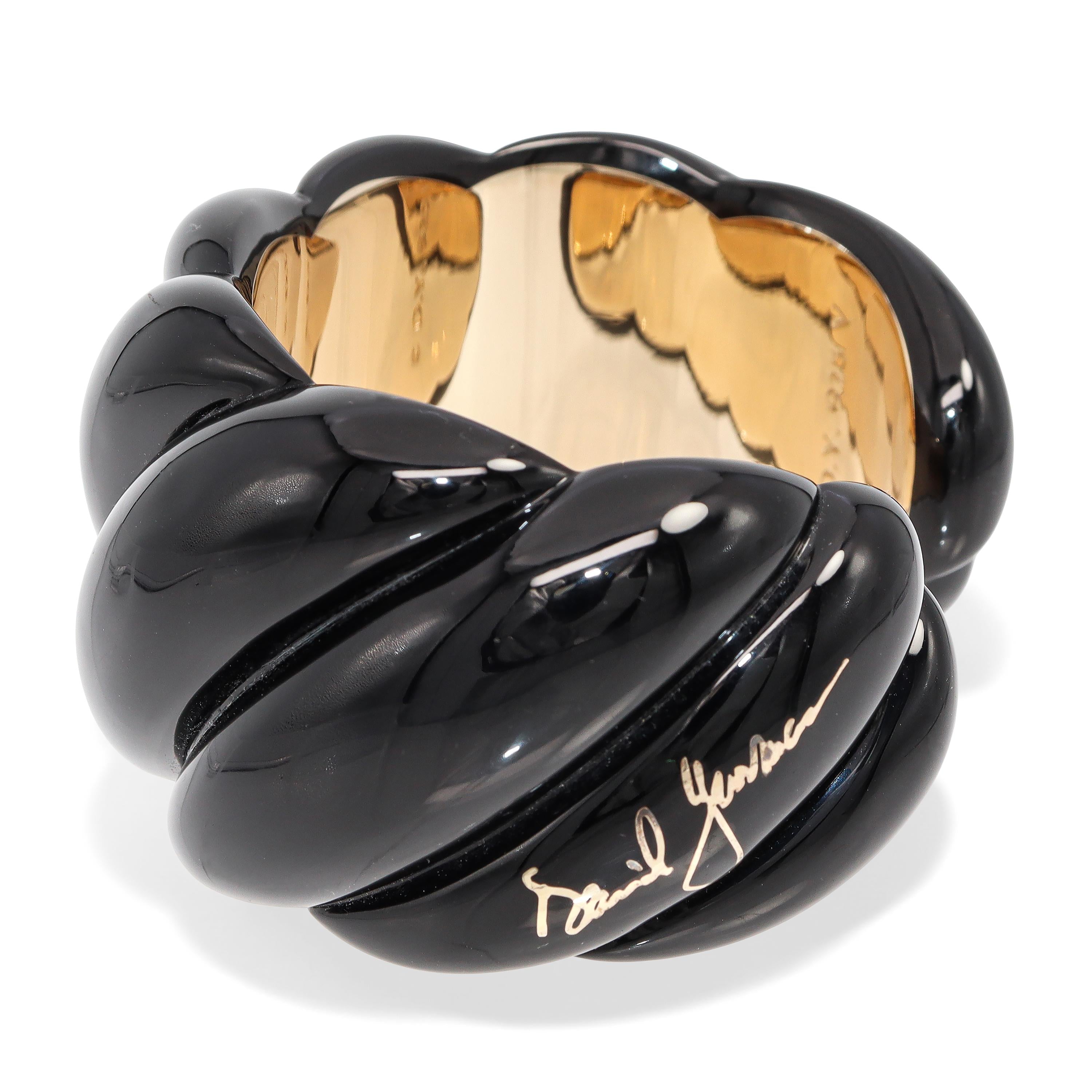 David Yurman Sculpted Cable Black Resin Vermeil Sterling Silver Cuff Bracelet