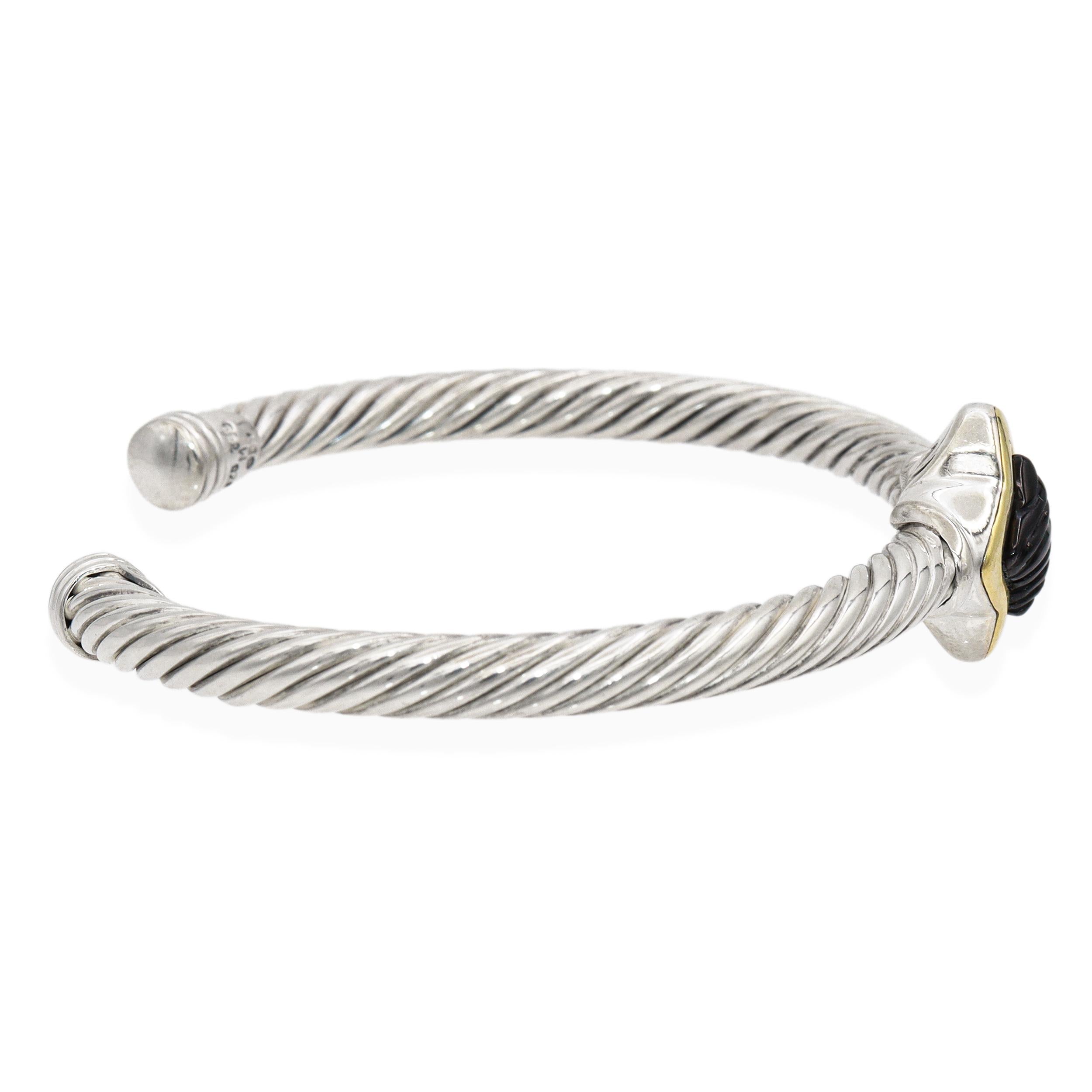 David Yurman Sterling Silver & 18k Gold Black Onyx Cable Cuff Bracelet