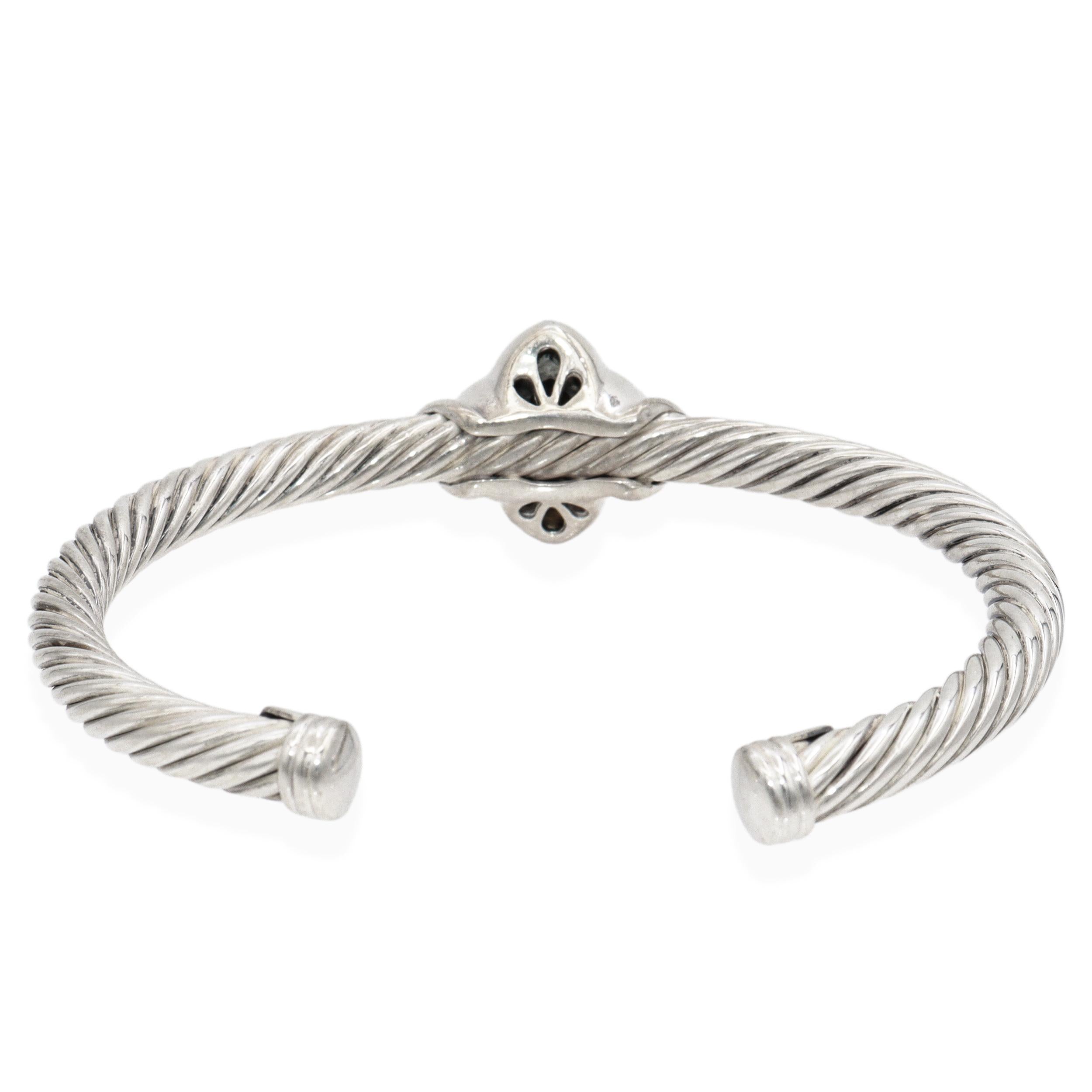 David Yurman Sterling Silver & 18k Gold Black Onyx Cable Cuff Bracelet