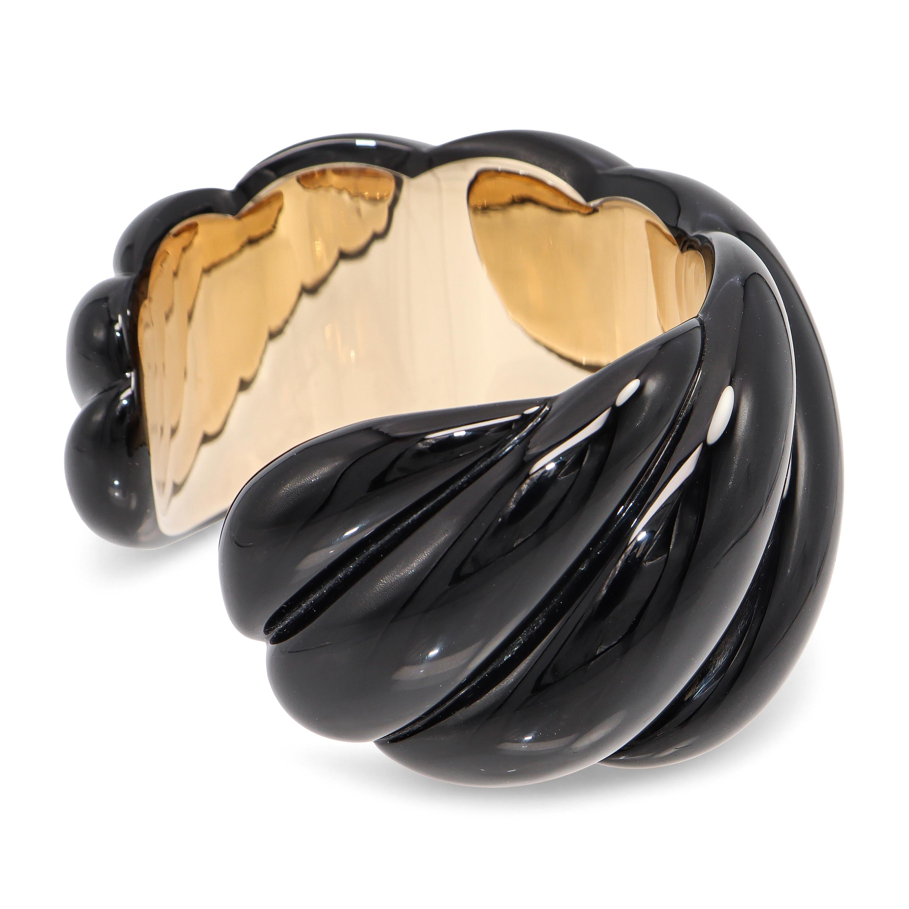 David Yurman Sculpted Cable Black Resin Vermeil Sterling Silver Cuff Bracelet