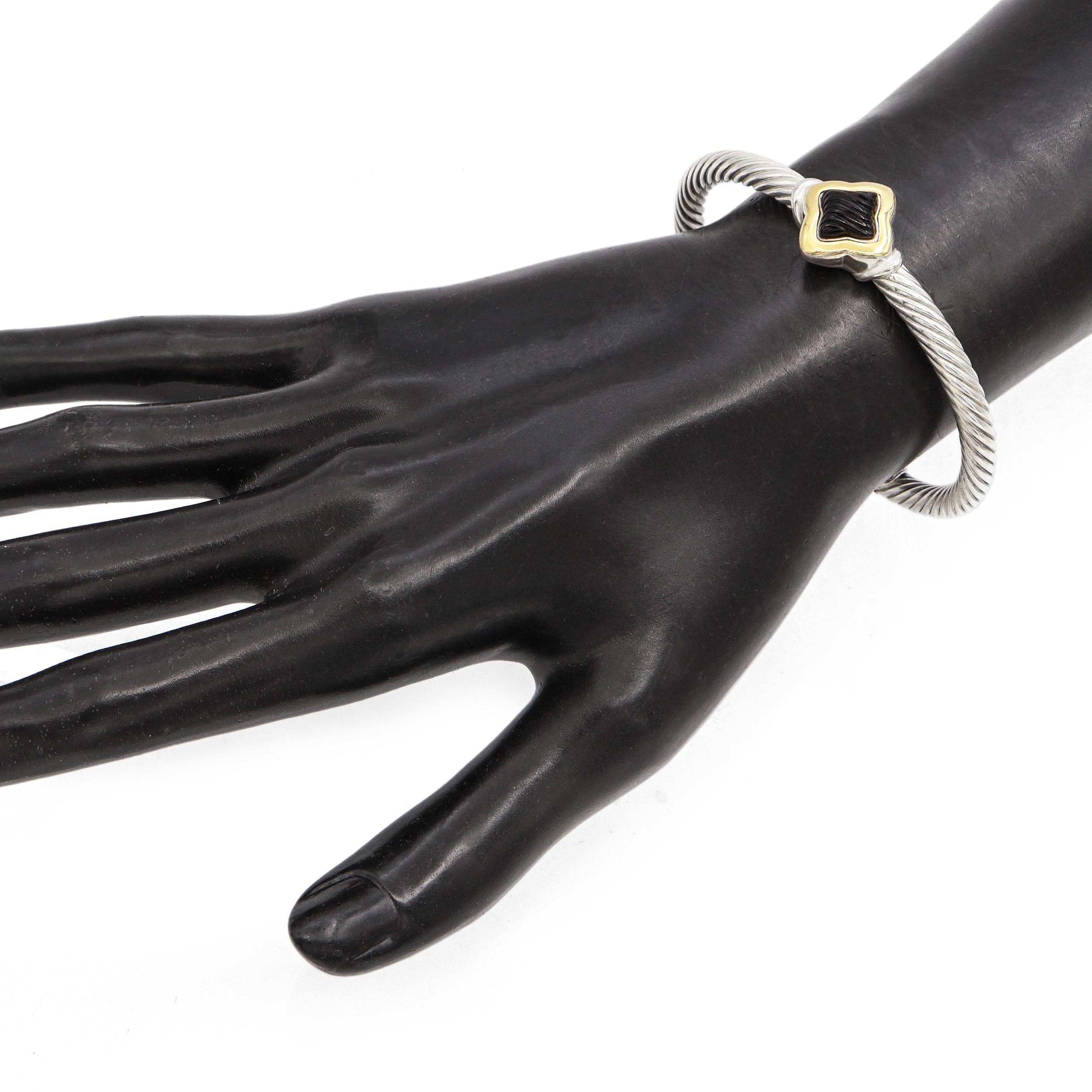 David Yurman Sterling Silver & 18k Gold Black Onyx Cable Cuff Bracelet