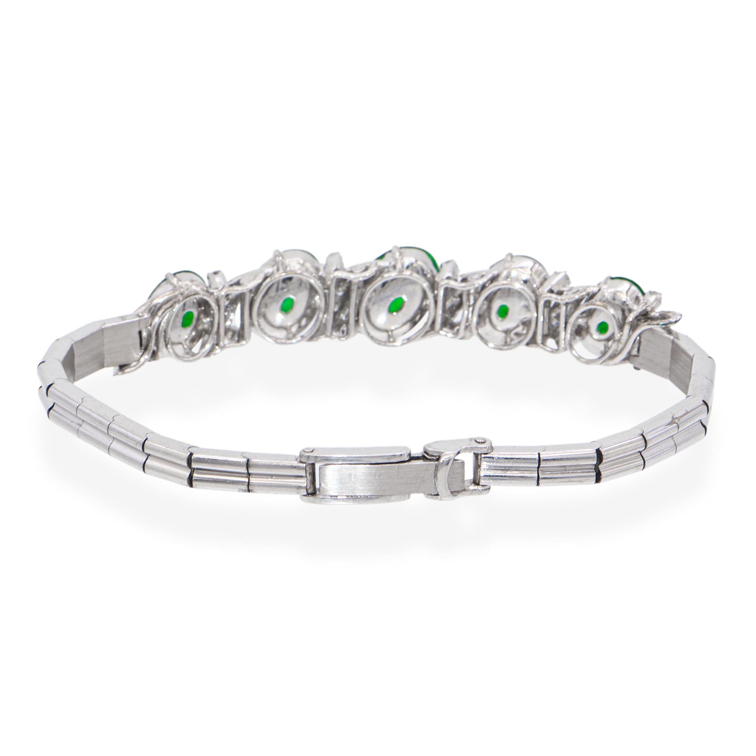 Vintage Precious Metal Alloy Green Jadeite and Diamond Bracelet