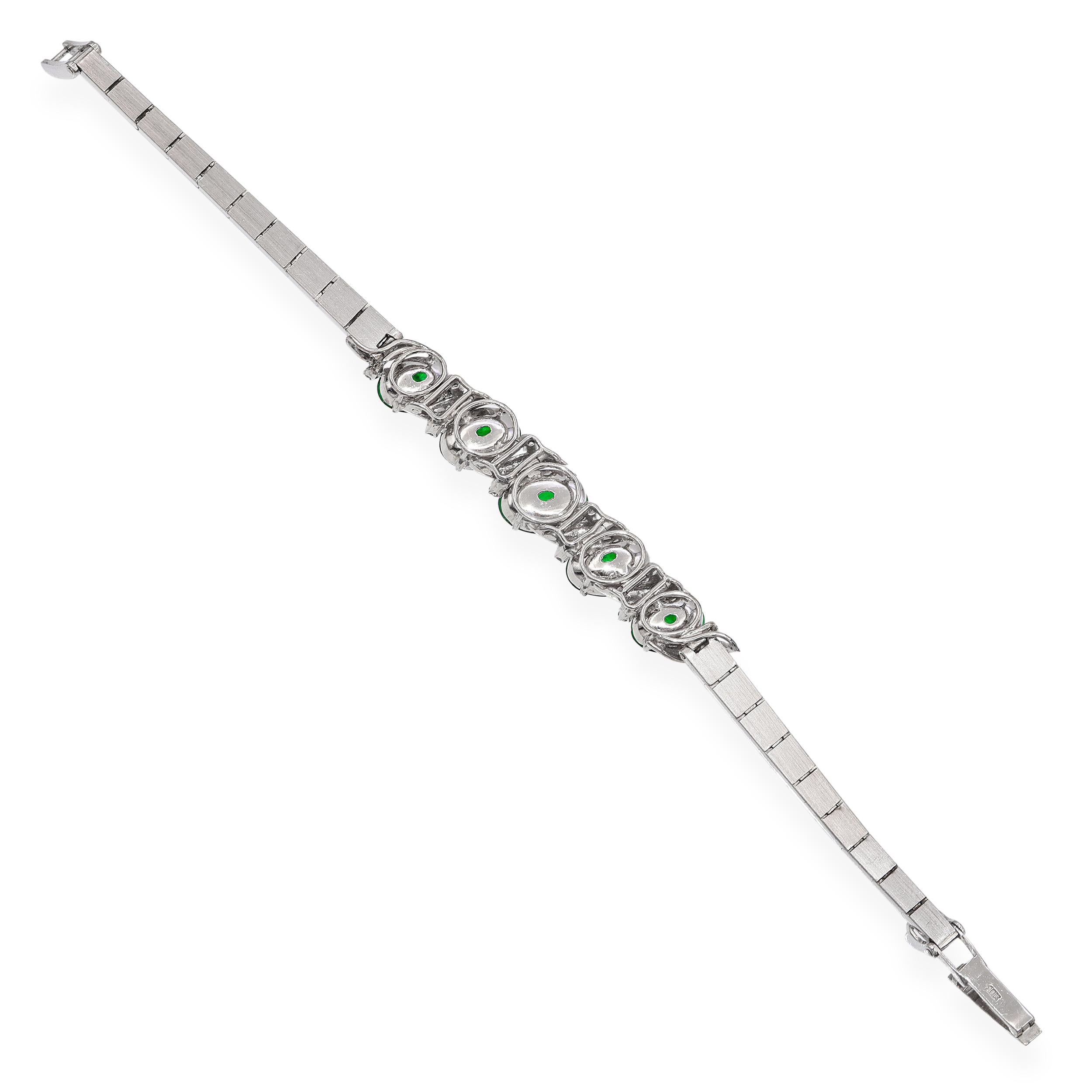 Vintage Precious Metal Alloy Green Jadeite and Diamond Bracelet