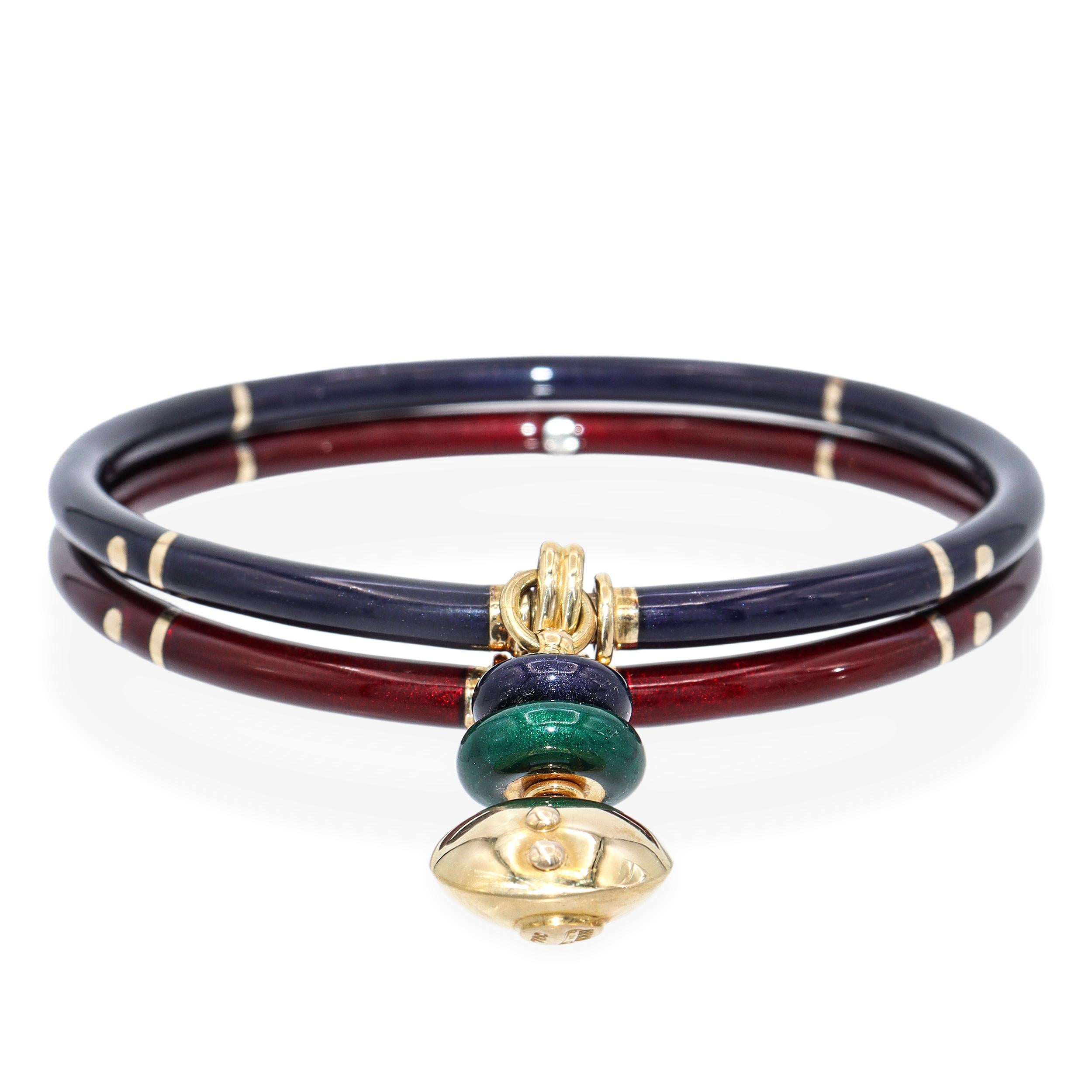 La Nouvelle Bague Sterling Silver & 18k Yellow Gold Enamel Twin Bangle Bracelet