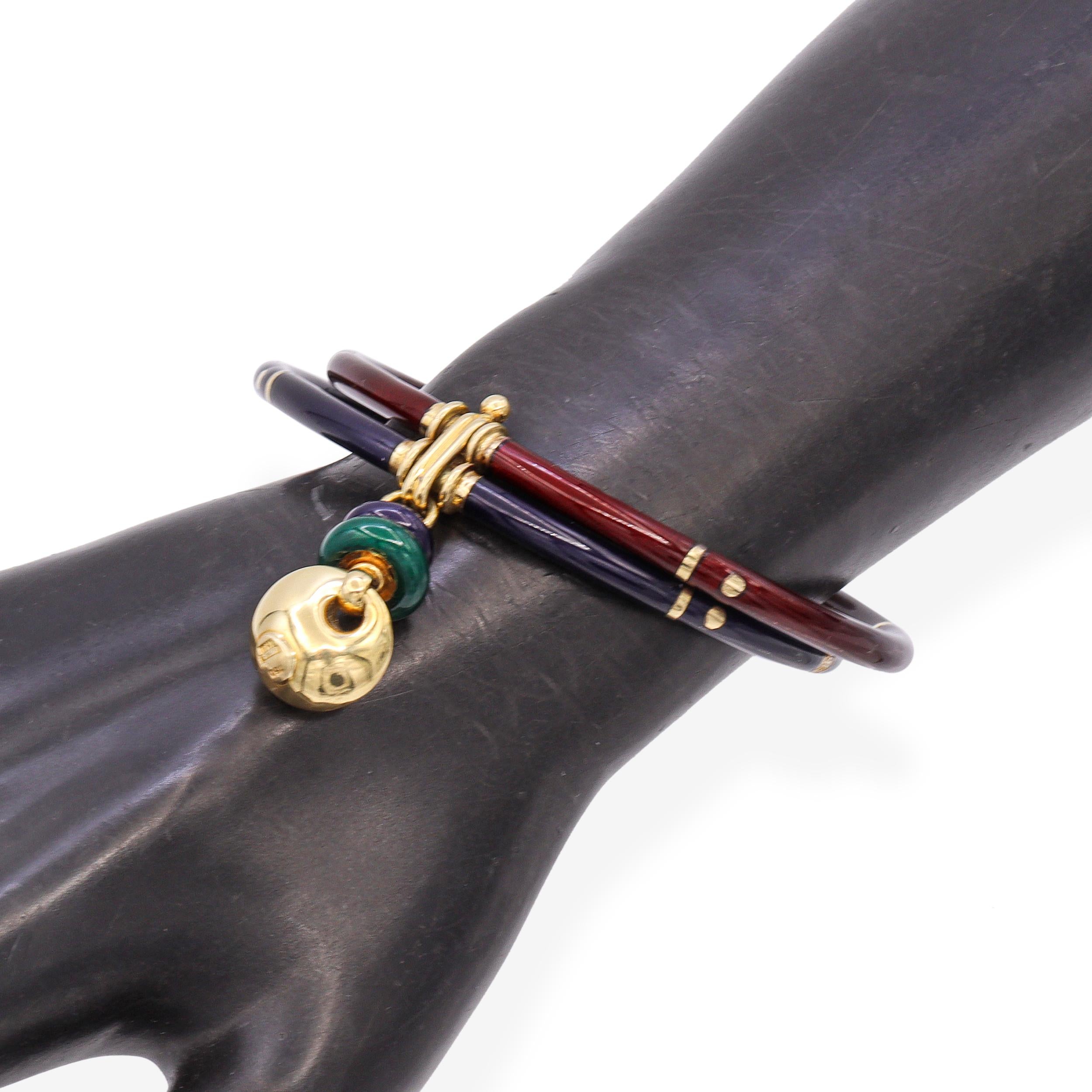 La Nouvelle Bague Sterling Silver & 18k Yellow Gold Enamel Twin Bangle Bracelet