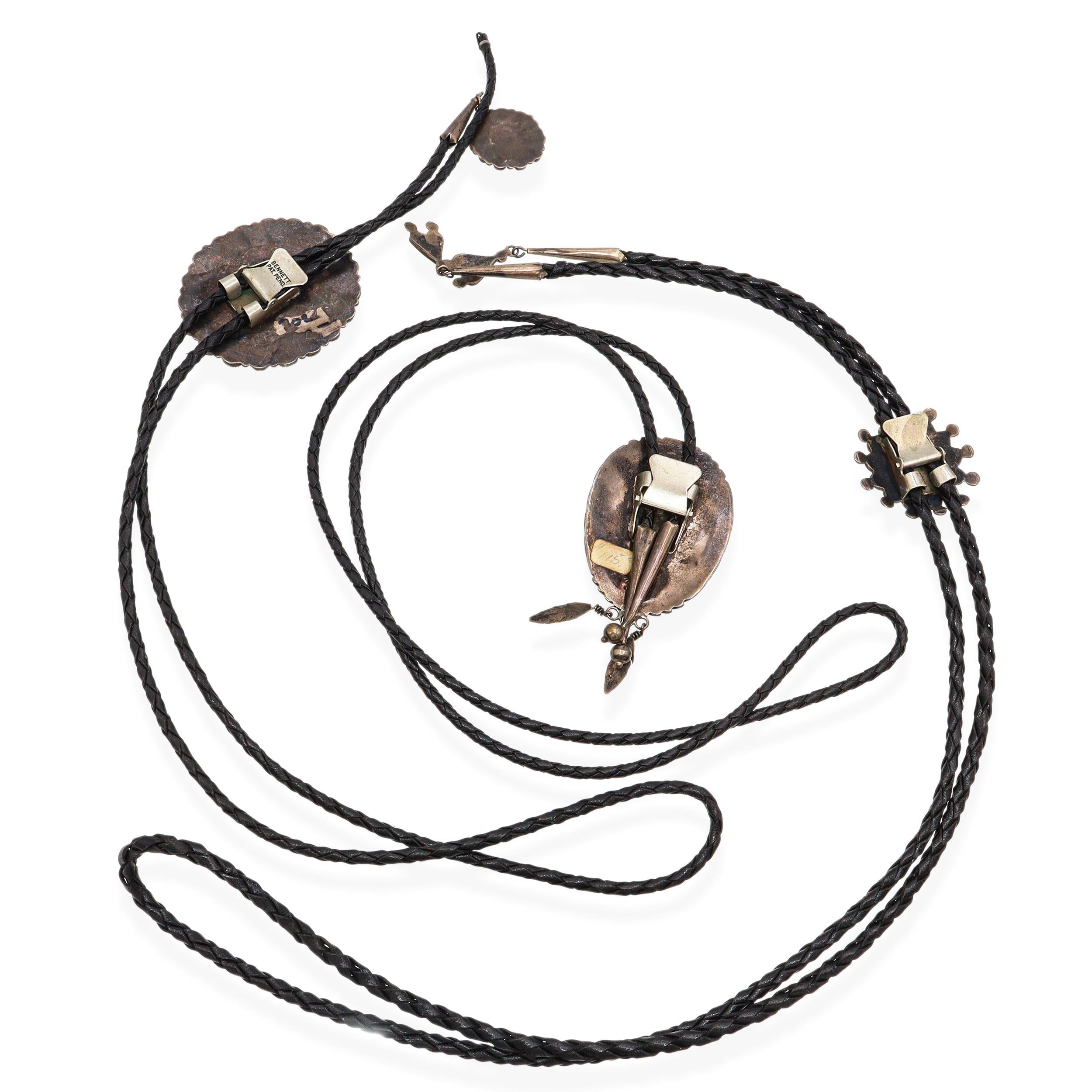 Lot of 3 Vintage Southwest Sterling Silver Turquoise & Zuni Inlay Bolo Ties