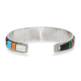 Southwestern Sterling Silver Multi-Stone Mosaic Inlay Cuff Bracelet