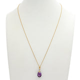 Vintage 14K Yellow Gold Amethyst & Diamond Teardrop Pendant Necklace