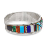Southwestern Sterling Silver Multi-Stone Mosaic Inlay Cuff Bracelet