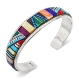 Southwestern Sterling Silver Multi-Stone Mosaic Inlay Cuff Bracelet