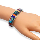 Southwestern Sterling Silver Multi-Stone Mosaic Inlay Cuff Bracelet