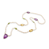 14k Yellow Gold Amethyst Citrine Peridot & Pearl Necklace