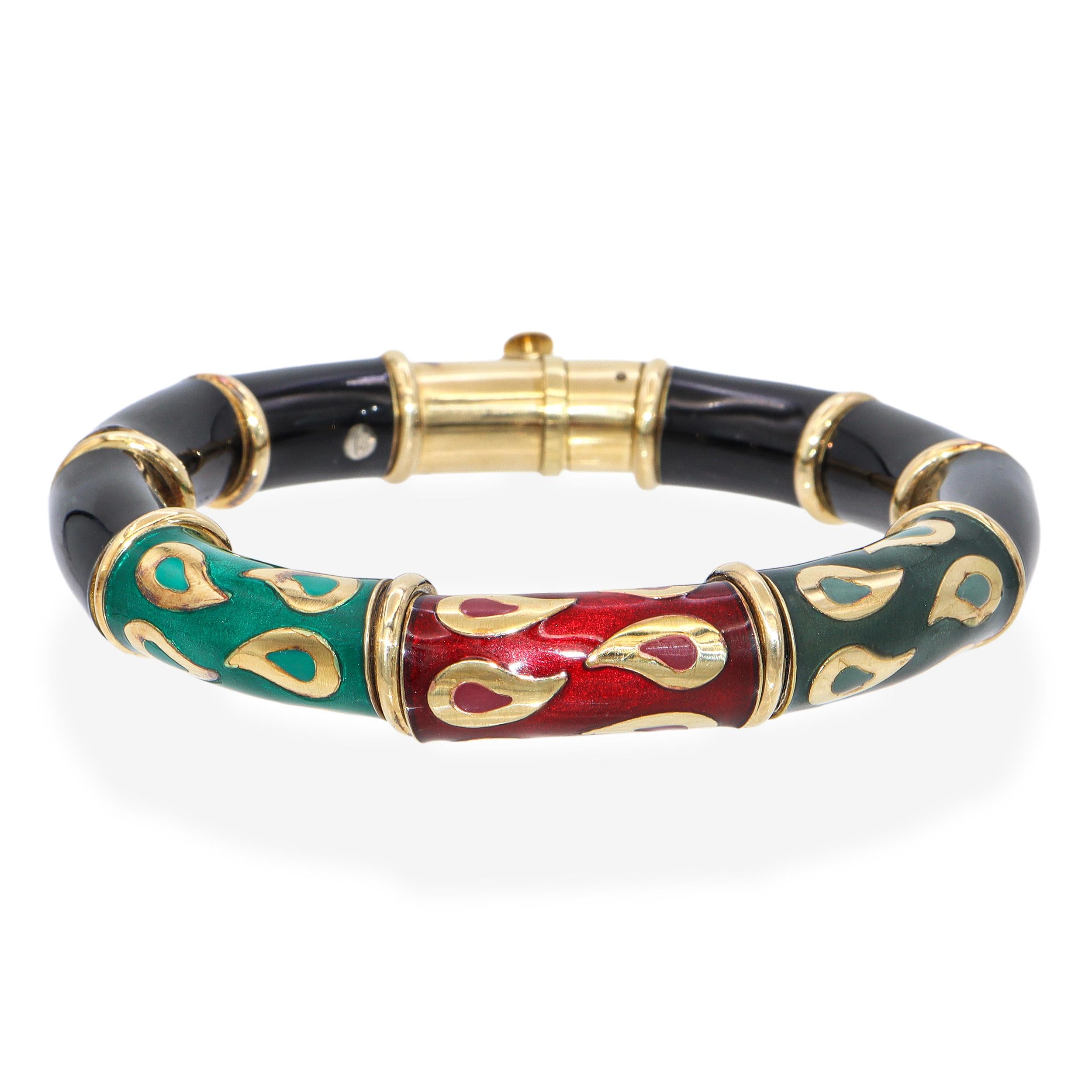 La Nouvelle Bague 18k Yellow Gold and Sterling Silver Enamel Bangle Bracelet