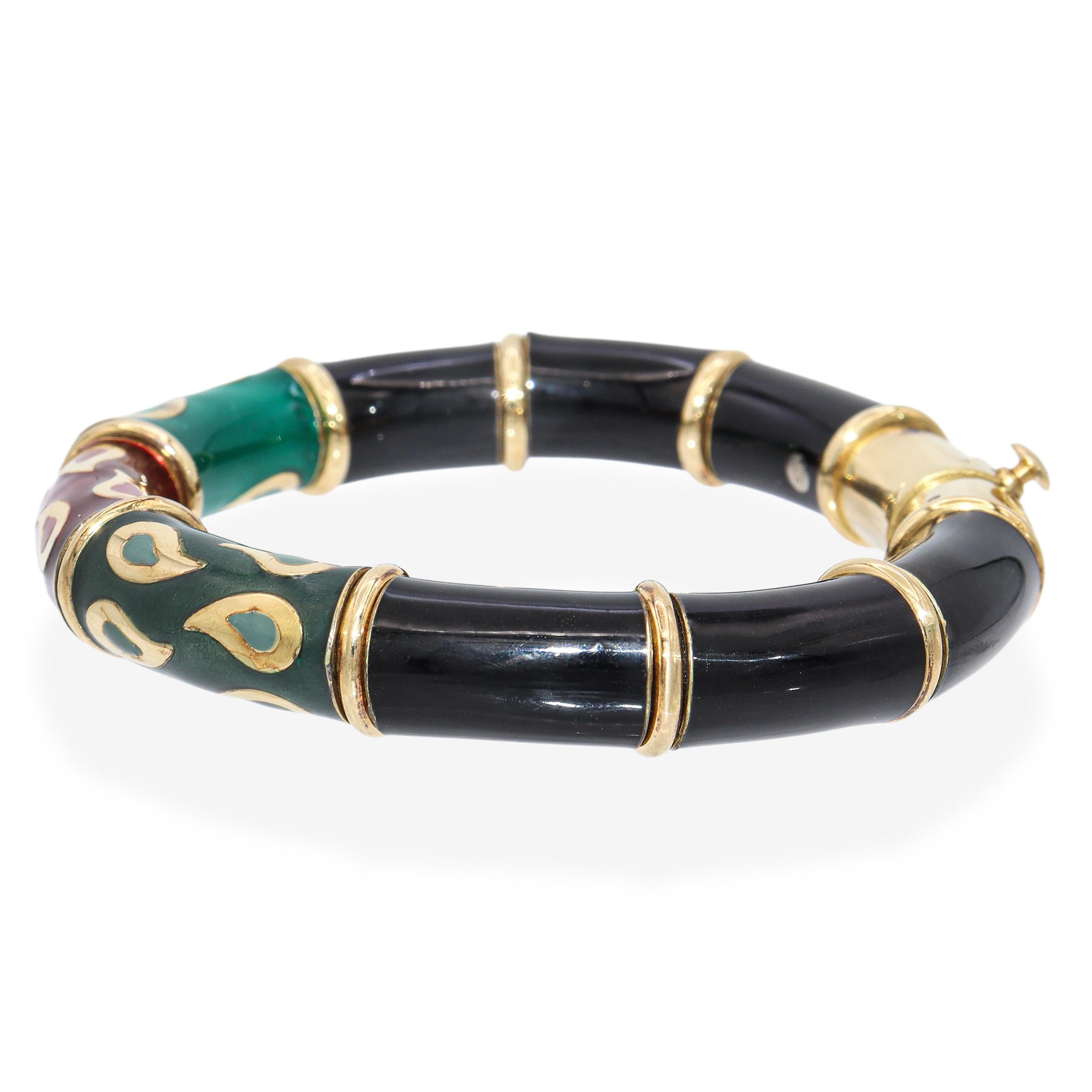 La Nouvelle Bague 18k Yellow Gold and Sterling Silver Enamel Bangle Bracelet