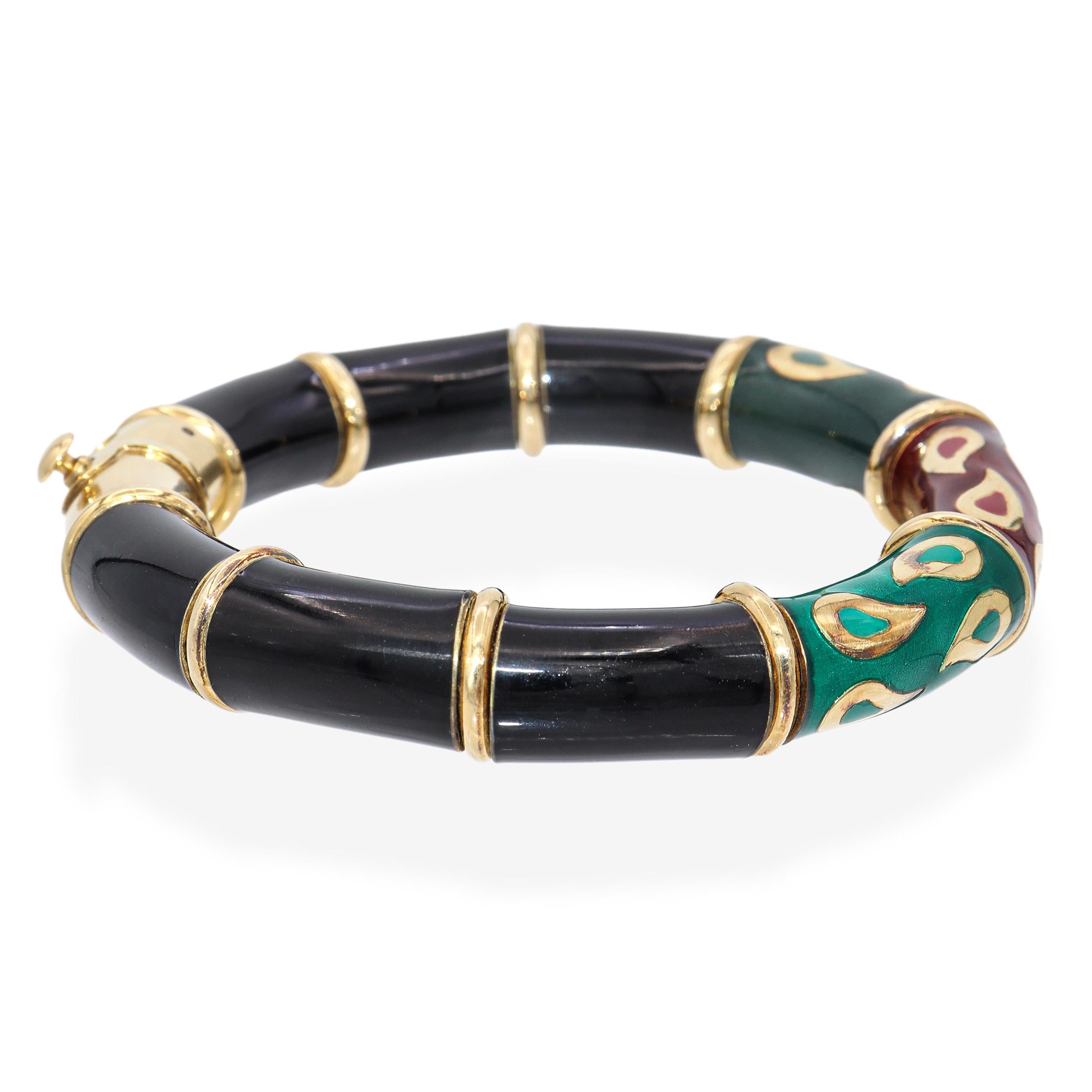 La Nouvelle Bague 18k Yellow Gold and Sterling Silver Enamel Bangle Bracelet