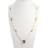 14k Yellow Gold Amethyst Citrine Peridot & Pearl Necklace