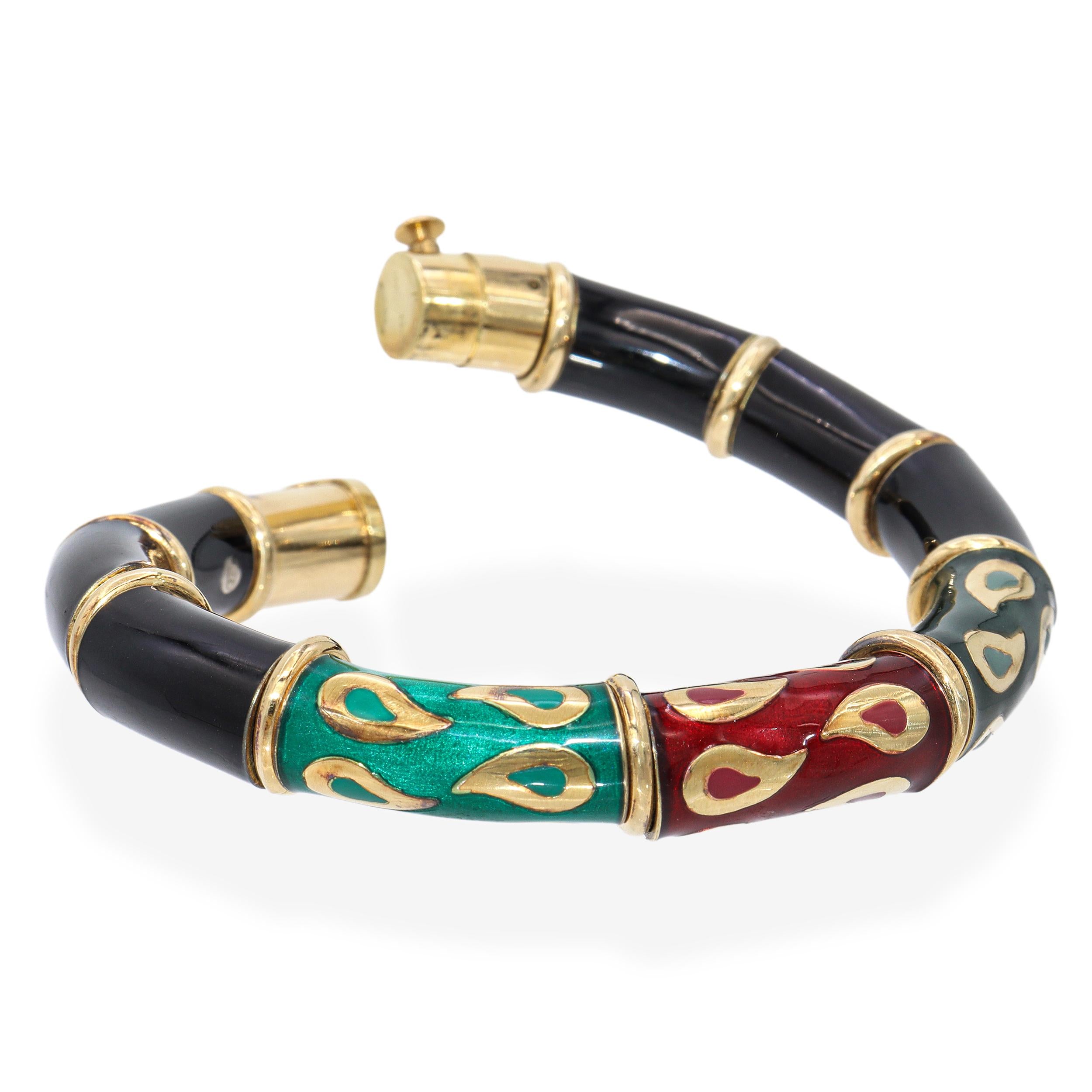 La Nouvelle Bague 18k Yellow Gold and Sterling Silver Enamel Bangle Bracelet