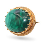 Vintage Textured 14k Yellow Gold Malachite Brooch