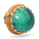 Vintage Textured 14k Yellow Gold Malachite Brooch