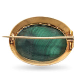 Vintage Textured 14k Yellow Gold Malachite Brooch