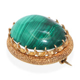 Vintage Textured 14k Yellow Gold Malachite Brooch