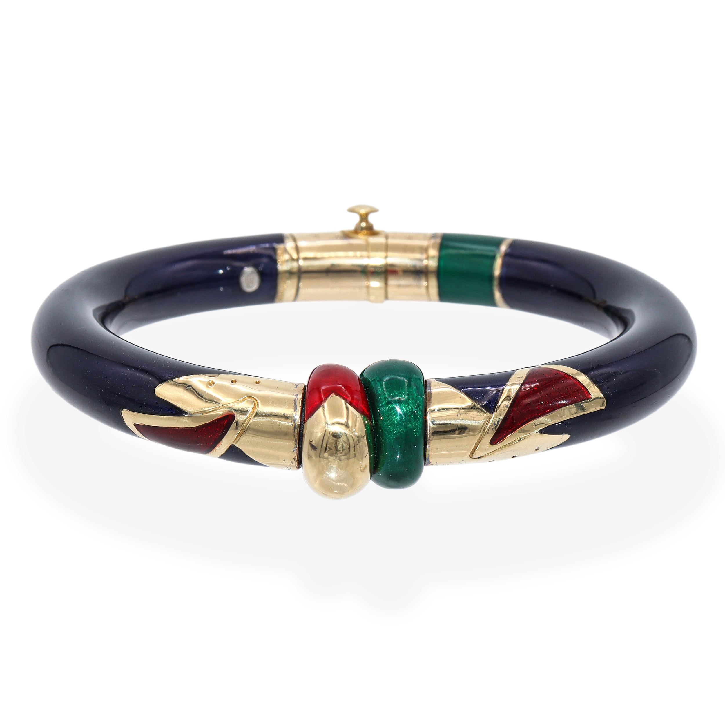 La Nouvelle Bague 18k Yellow Gold and Sterling Silver Enamel Bangle Bracelet