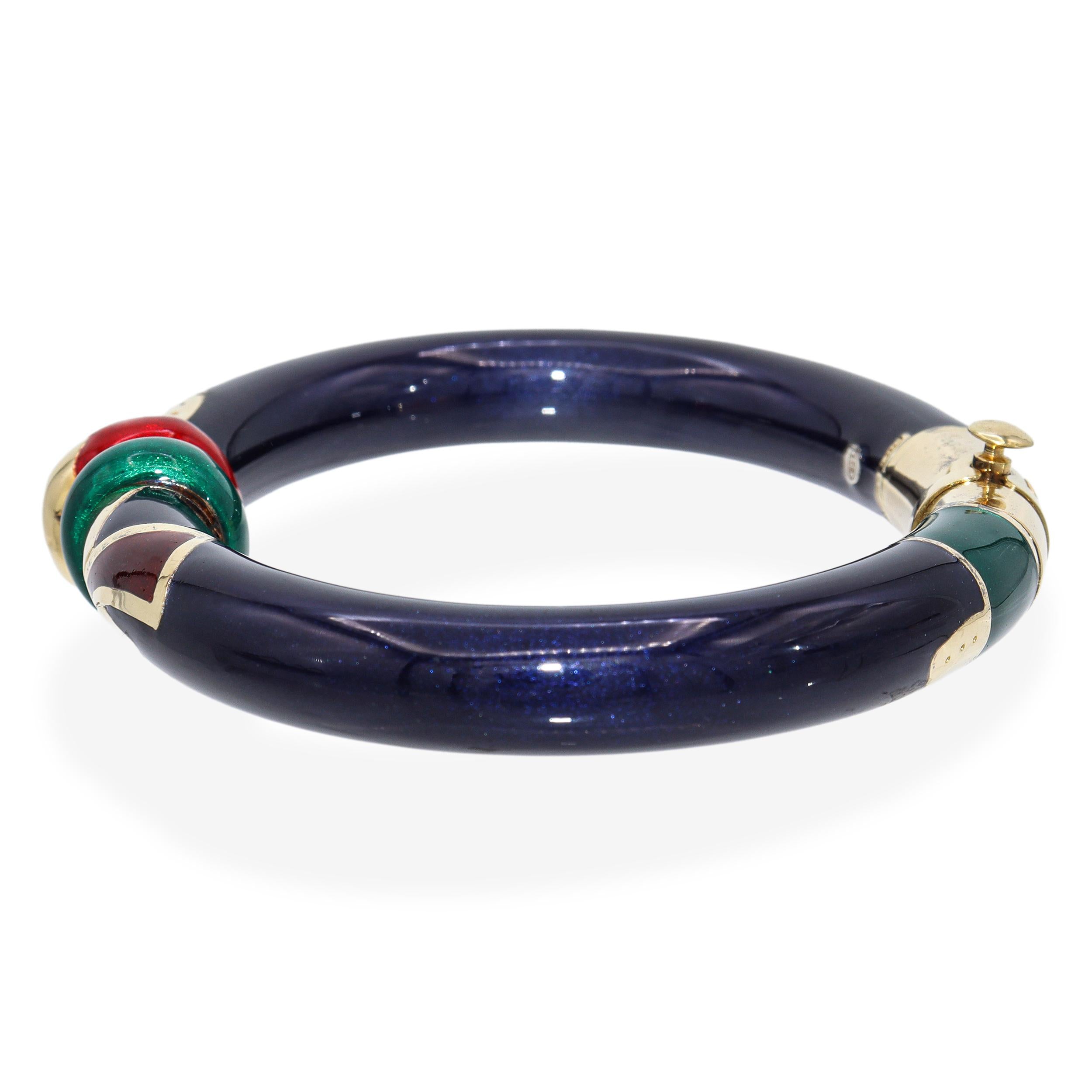 La Nouvelle Bague 18k Yellow Gold and Sterling Silver Enamel Bangle Bracelet