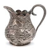 Vintage Sterling Silver Repoussé Animal Motif Creamer Pitcher w/ Serpent Handle