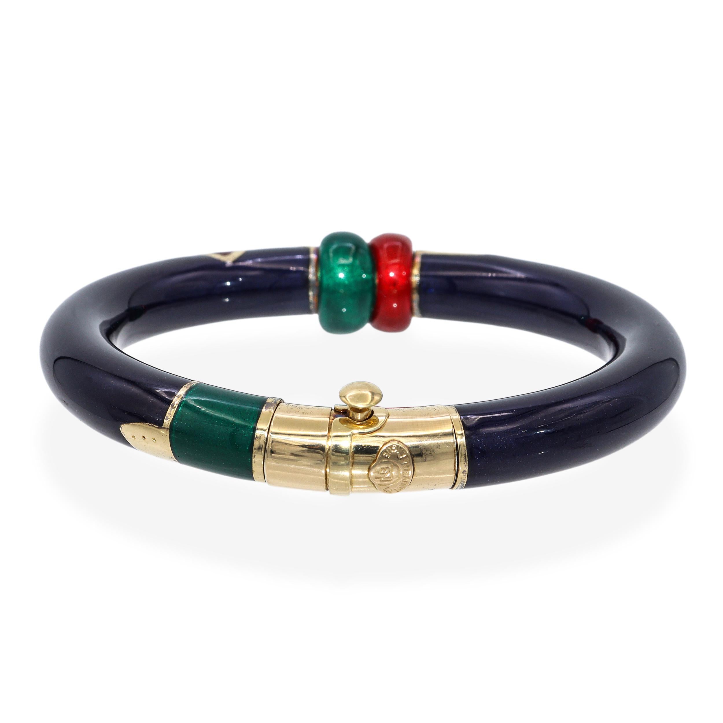 La Nouvelle Bague 18k Yellow Gold and Sterling Silver Enamel Bangle Bracelet