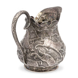 Vintage Sterling Silver Repoussé Animal Motif Creamer Pitcher w/ Serpent Handle
