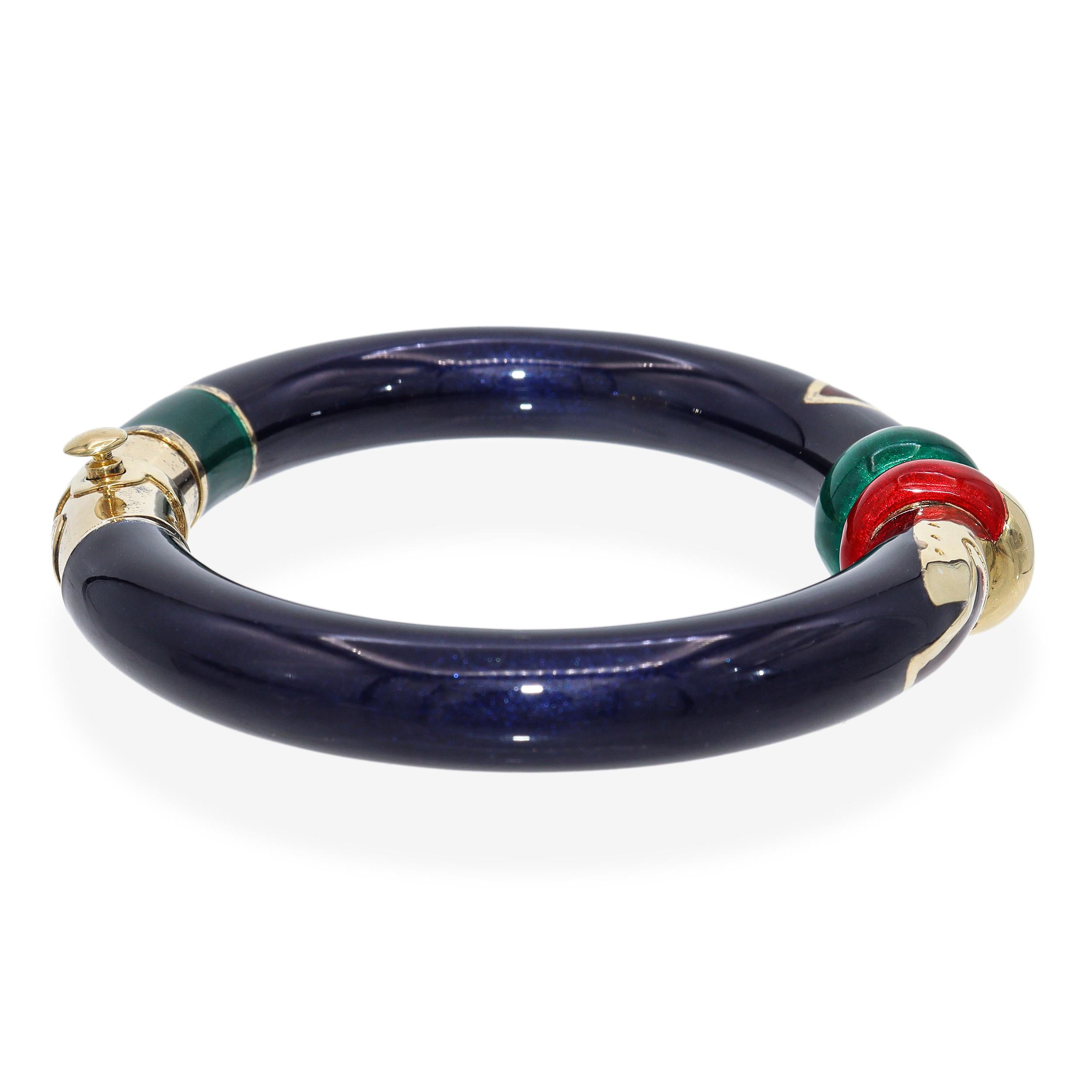 La Nouvelle Bague 18k Yellow Gold and Sterling Silver Enamel Bangle Bracelet
