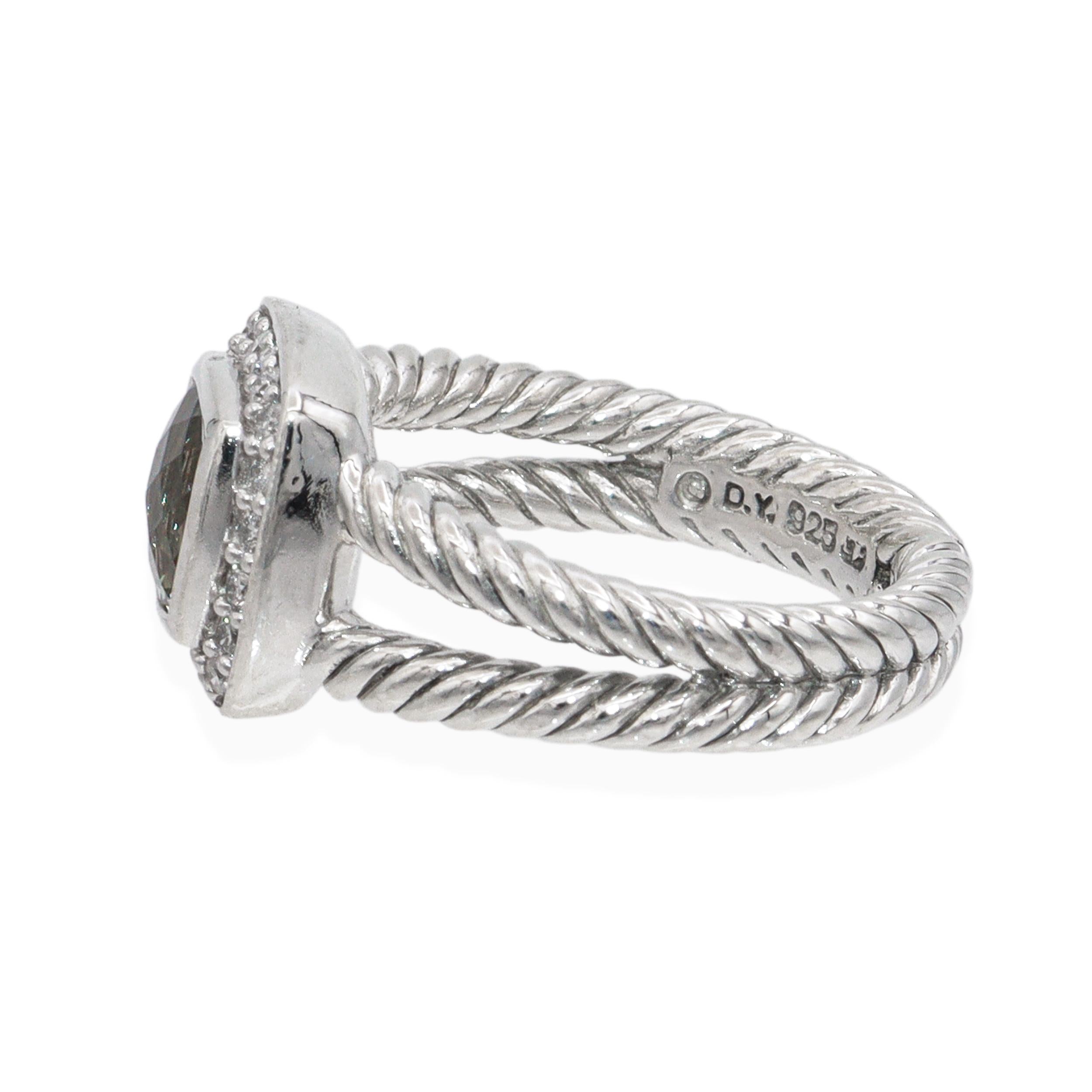 David Yurman Petite Albion Sterling Silver Prasiolite & Diamond Ring