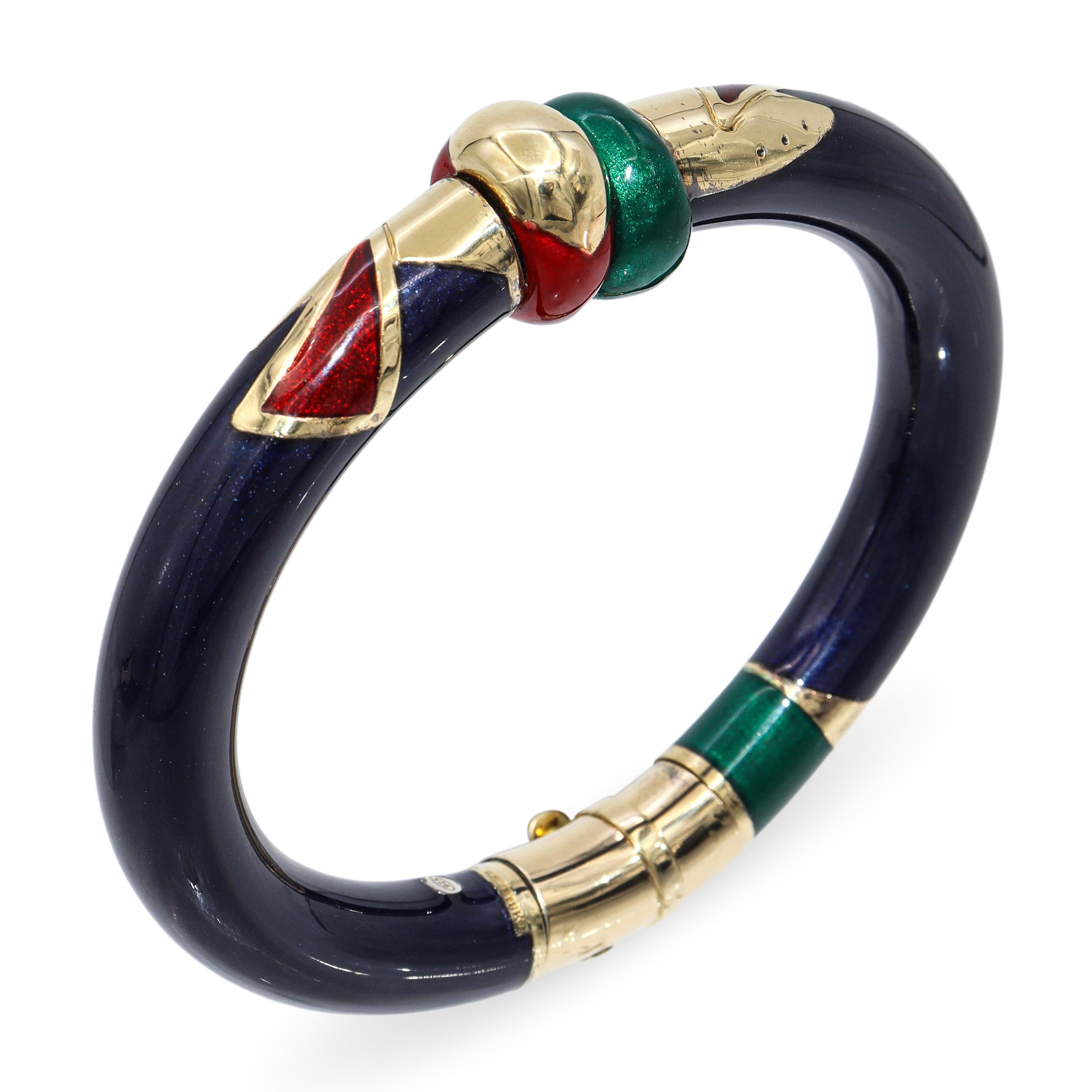 La Nouvelle Bague 18k Yellow Gold and Sterling Silver Enamel Bangle Bracelet