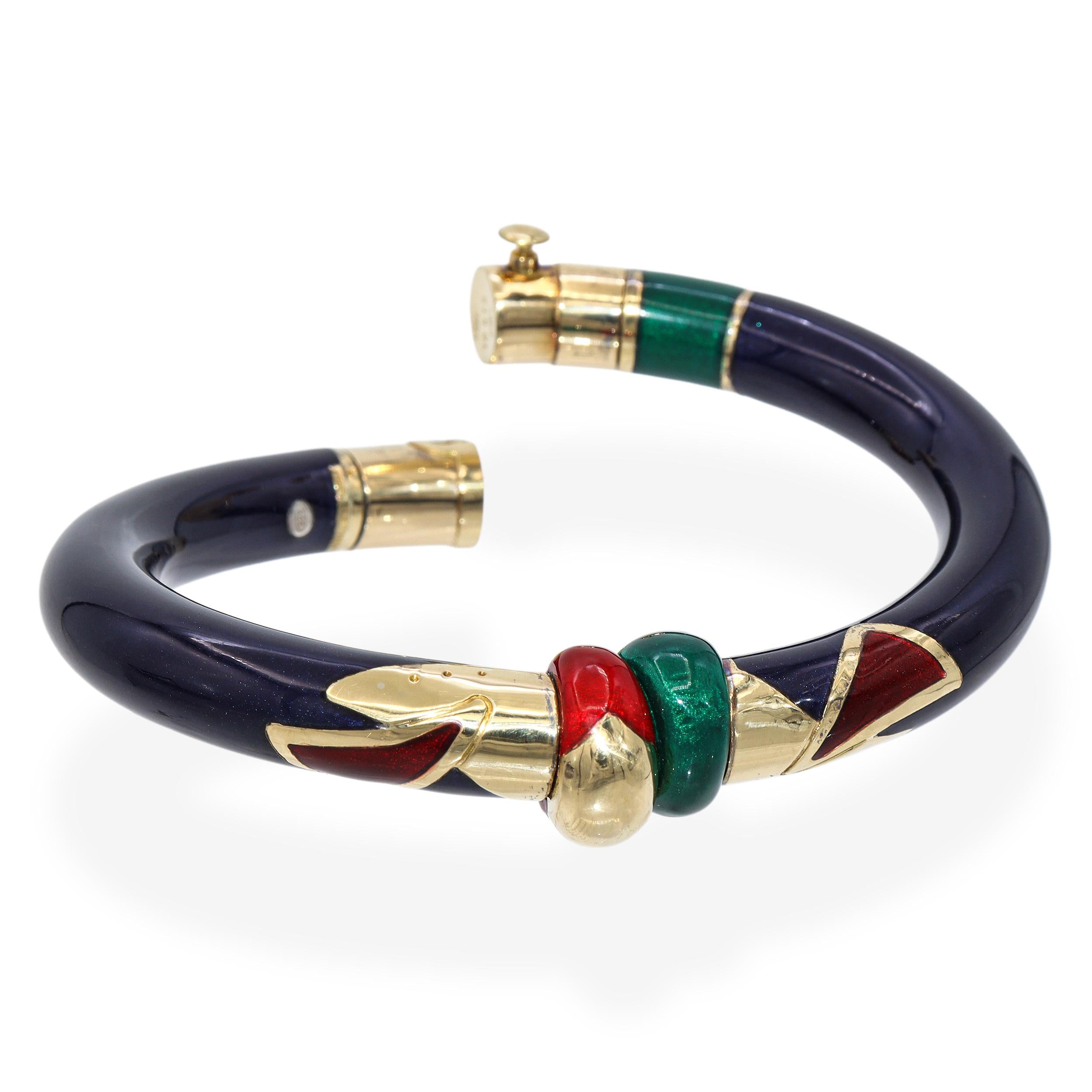 La Nouvelle Bague 18k Yellow Gold and Sterling Silver Enamel Bangle Bracelet