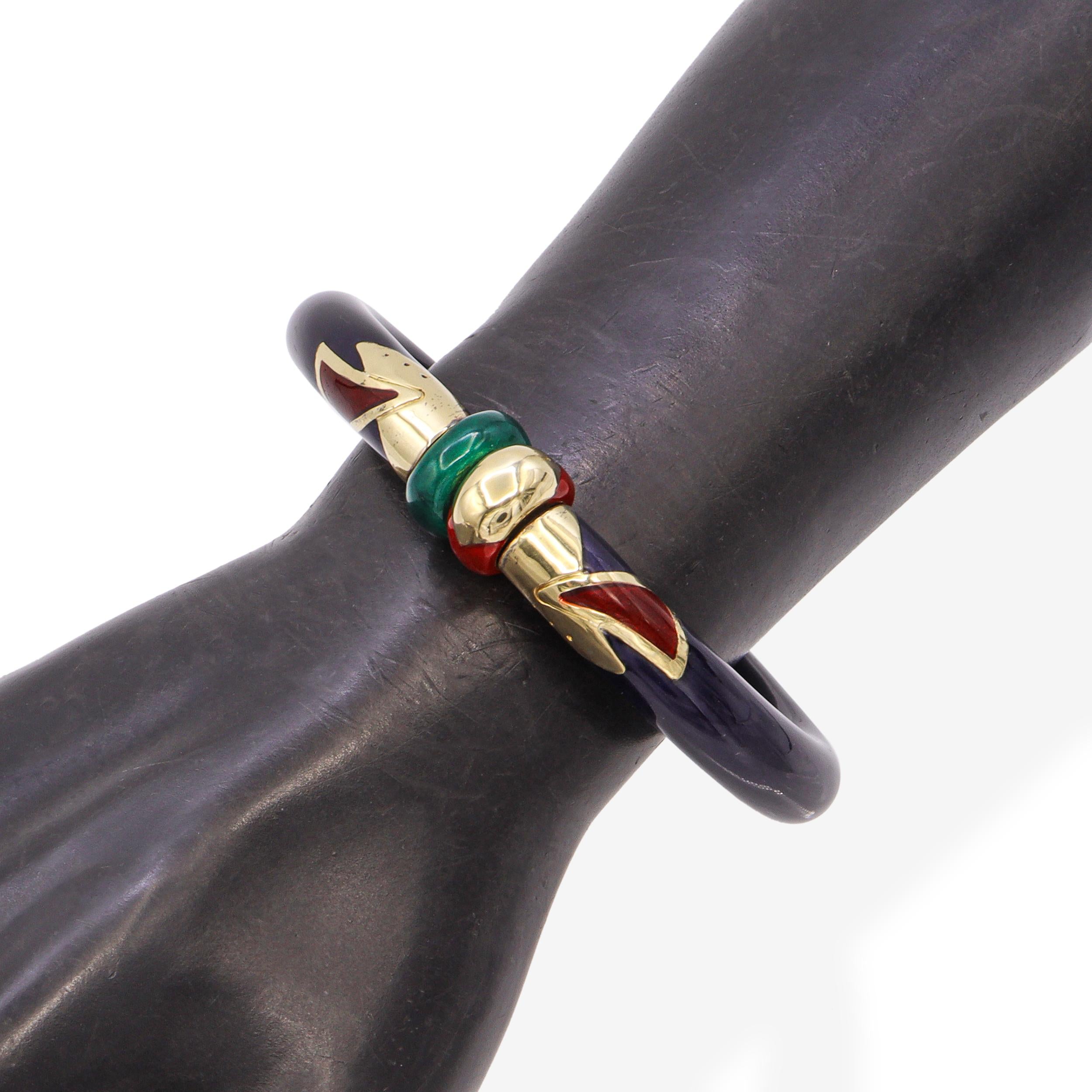 La Nouvelle Bague 18k Yellow Gold and Sterling Silver Enamel Bangle Bracelet