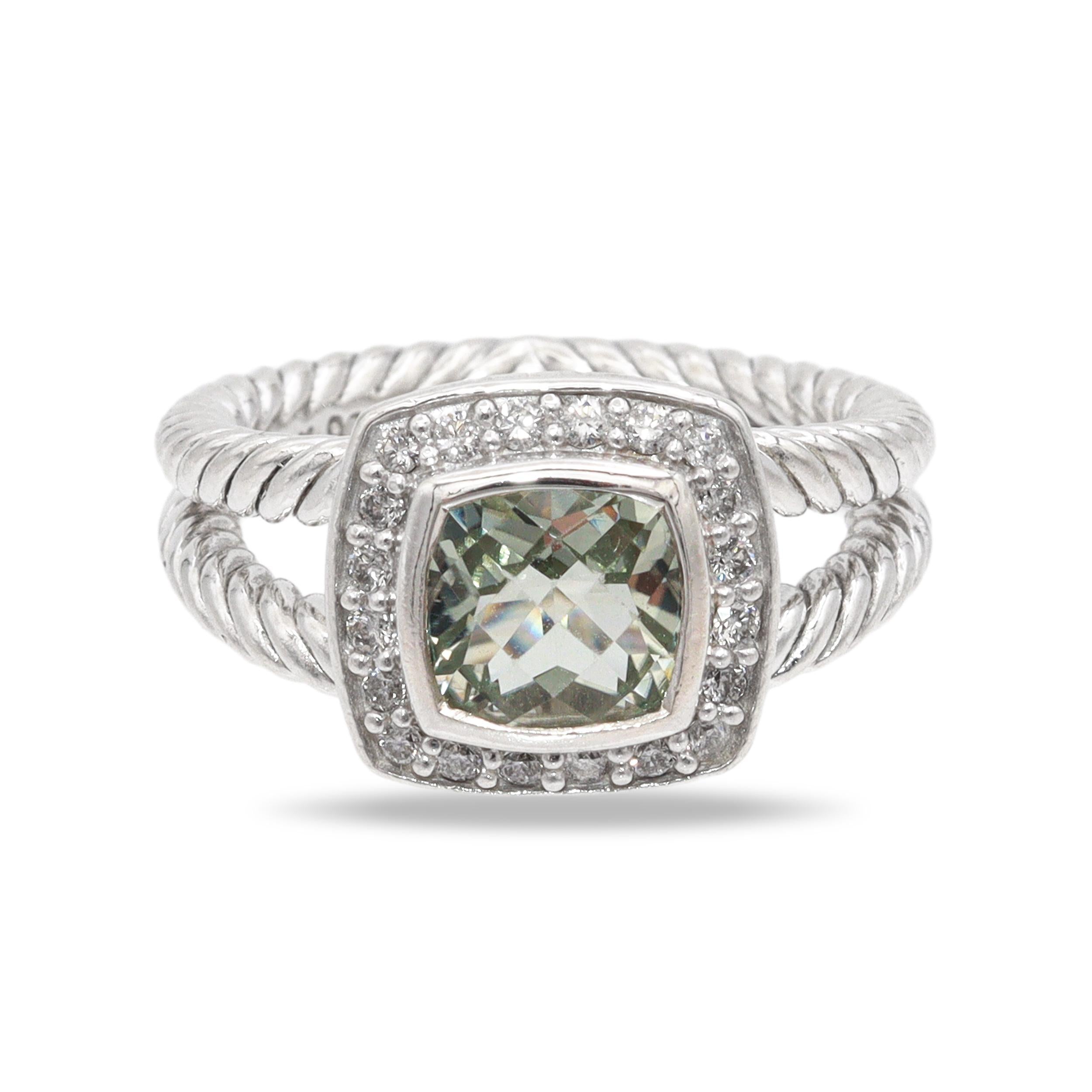 David Yurman Petite Albion Sterling Silver Prasiolite & Diamond Ring