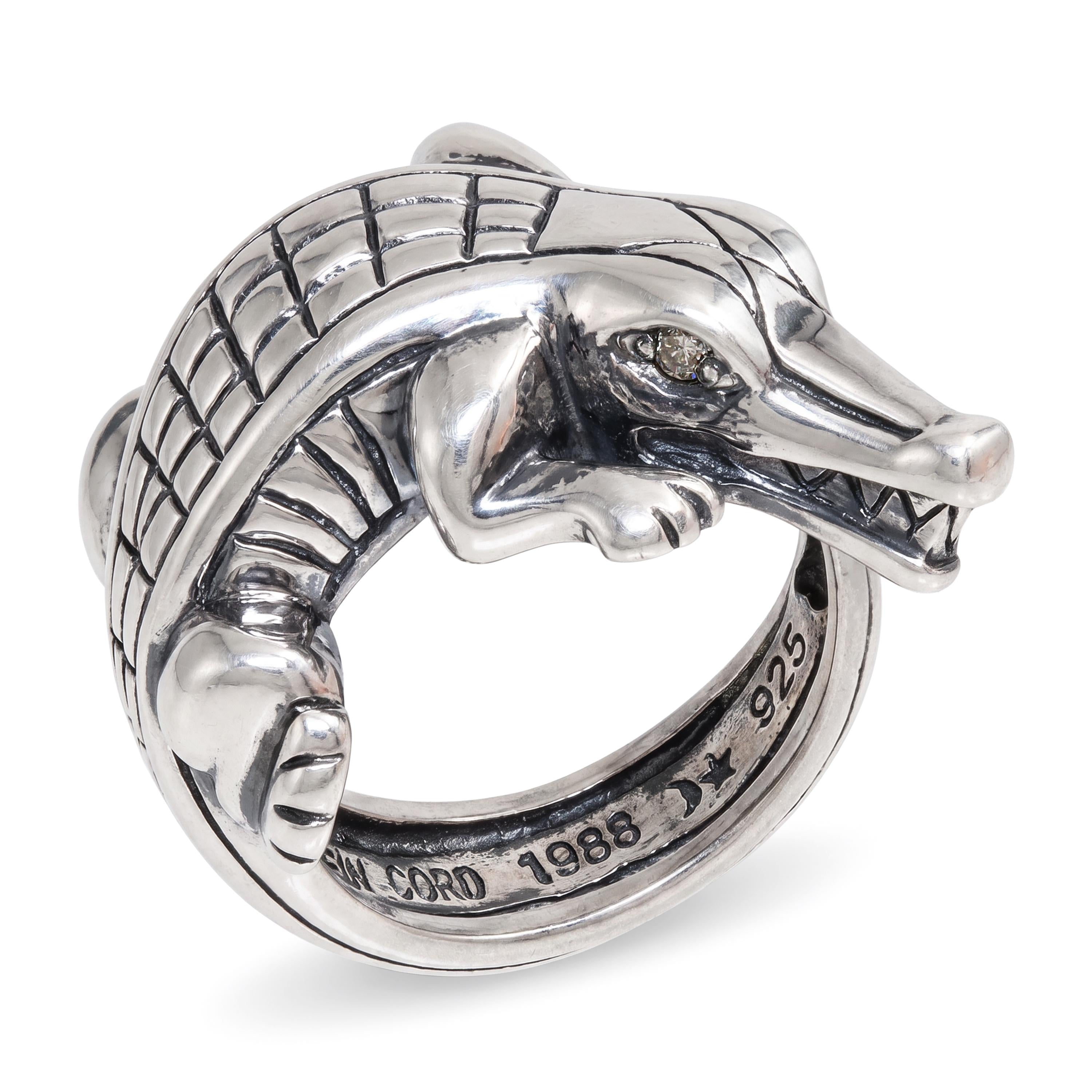 Barry Kieselstein-Cord Sterling Silver Crocodile Ring and Pearl Earrings Set
