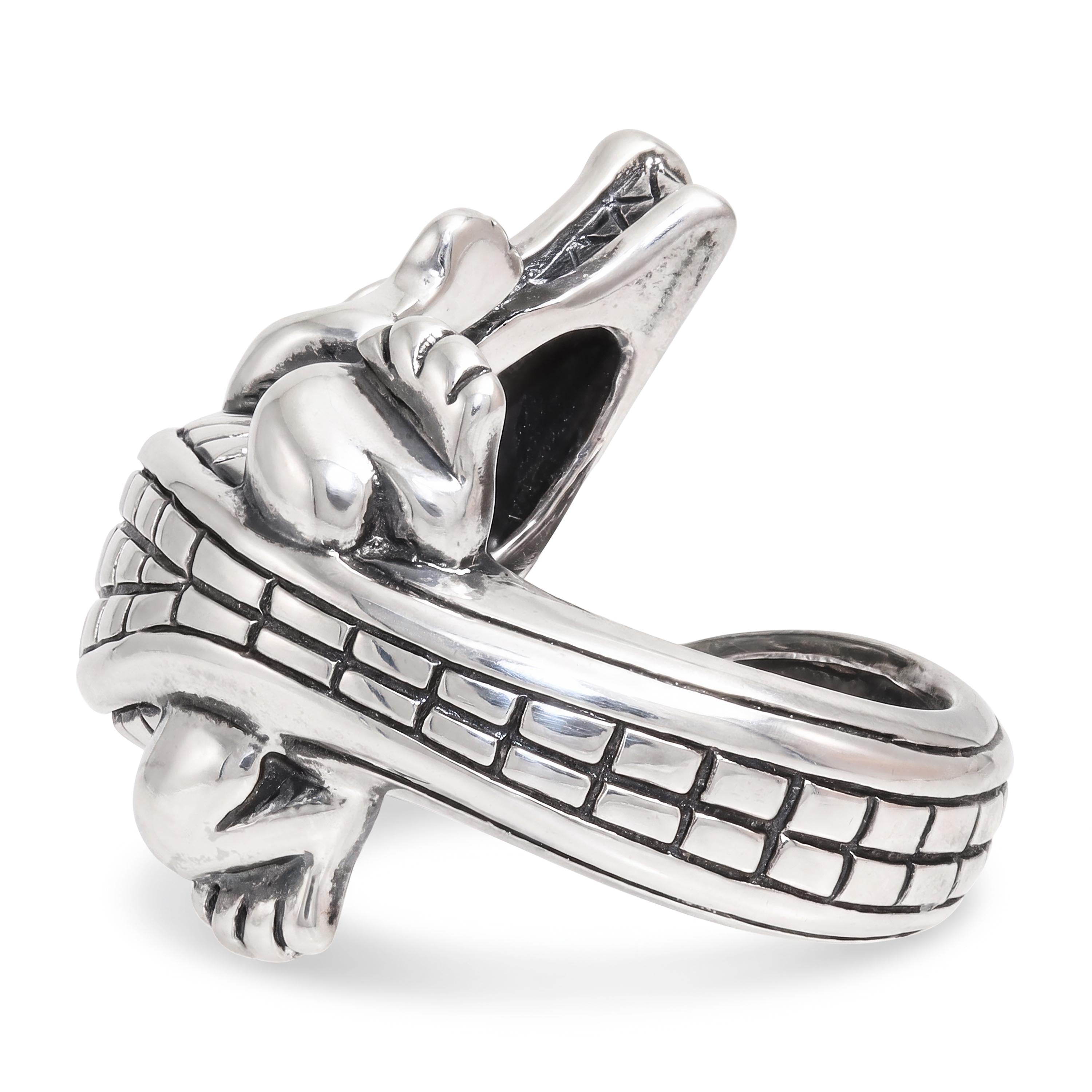 Barry Kieselstein-Cord Sterling Silver Crocodile Ring and Pearl Earrings Set