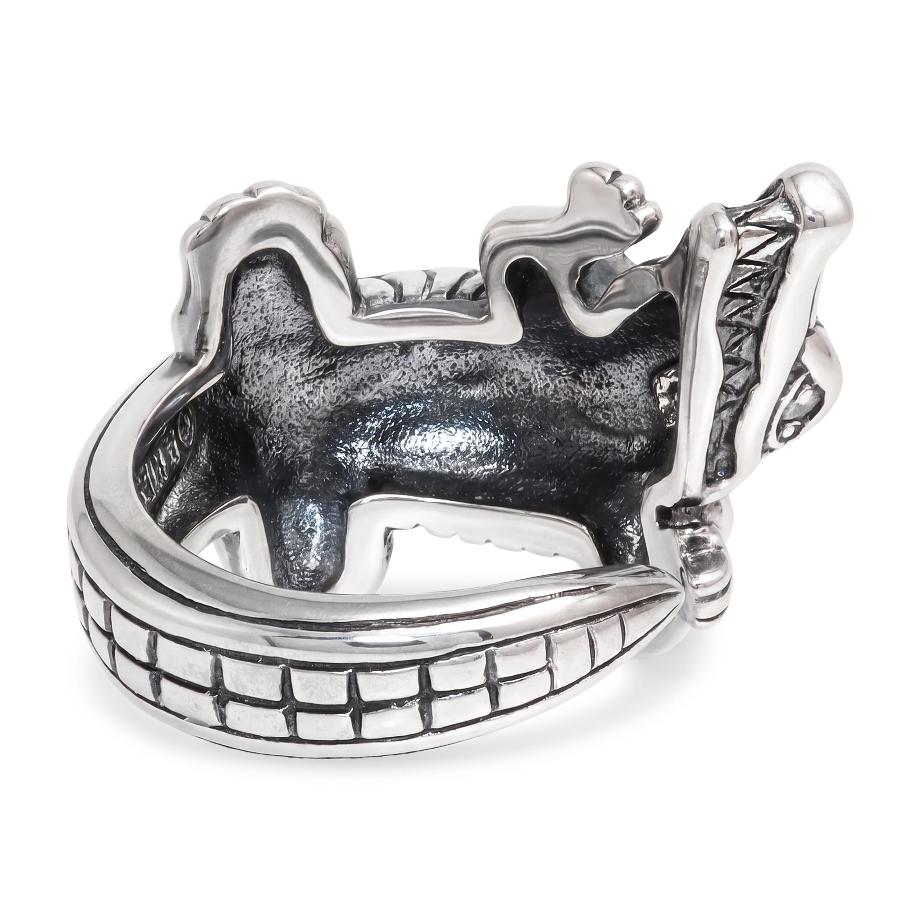 Barry Kieselstein-Cord Sterling Silver Crocodile Ring and Pearl Earrings Set