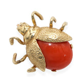 Vintage 14k Yellow Gold Coral Ladybug Brooch