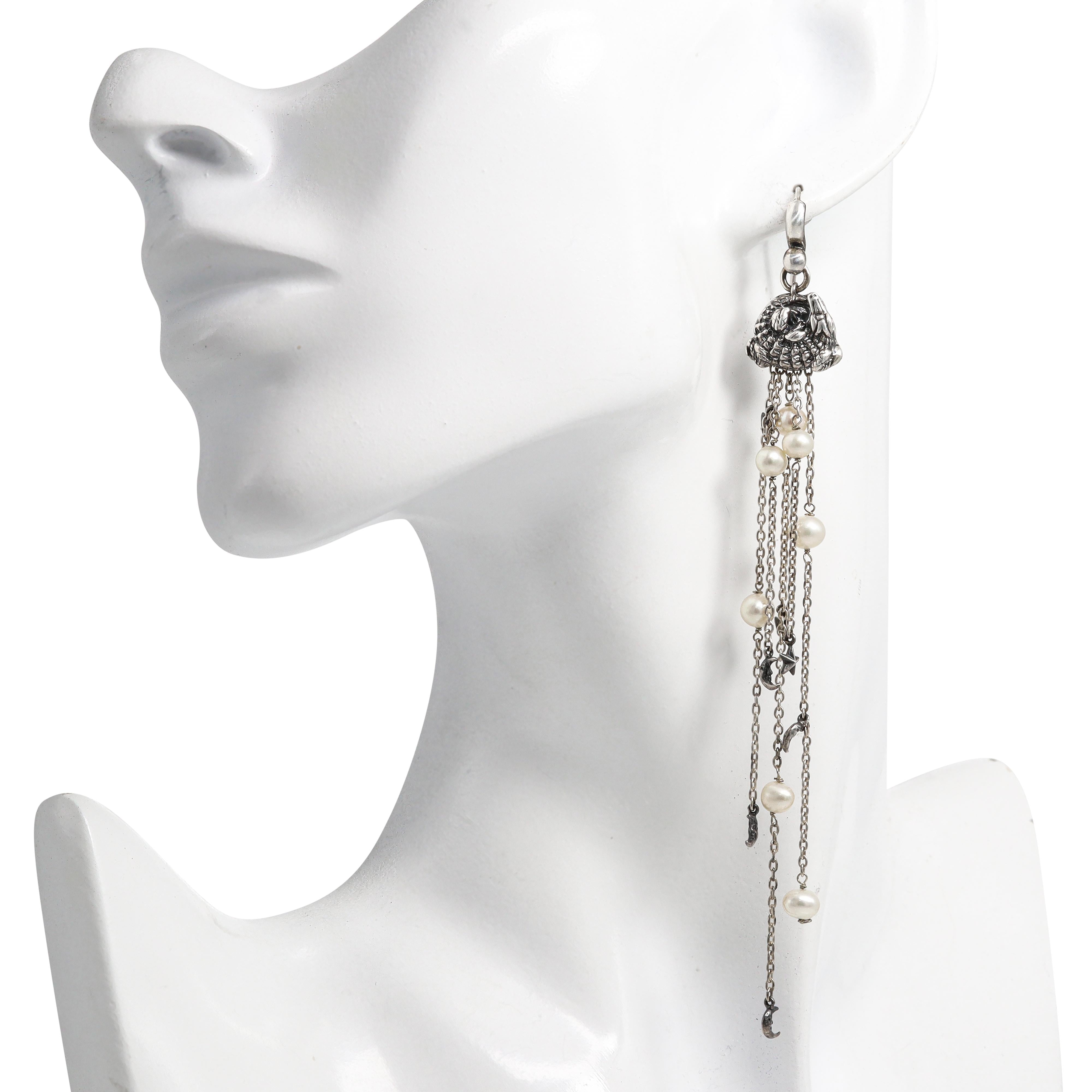 Barry Kieselstein-Cord Sterling Silver Crocodile Ring and Pearl Earrings Set