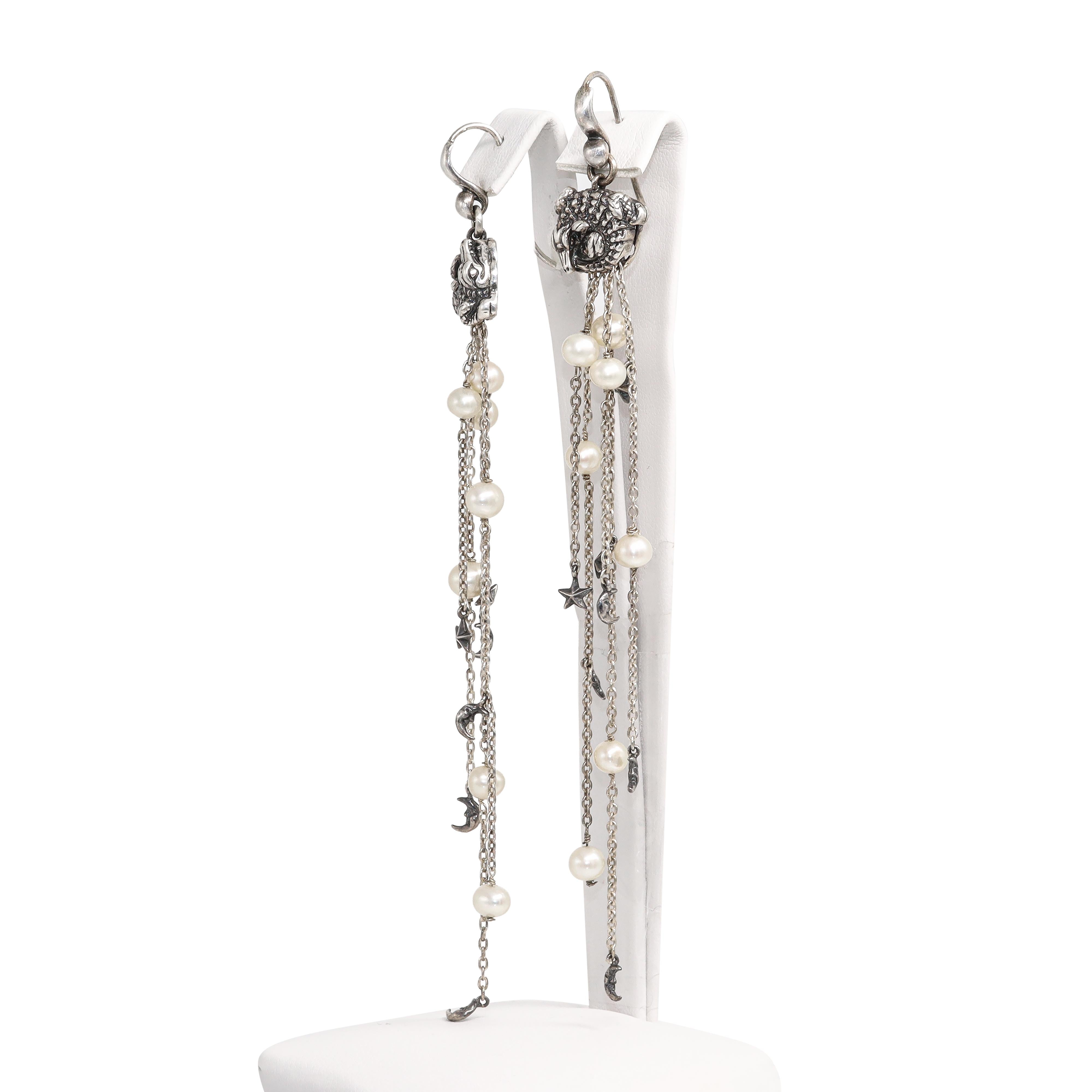 Barry Kieselstein-Cord Sterling Silver Crocodile Ring and Pearl Earrings Set