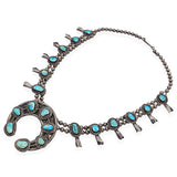 Vintage Sterling Silver and Turquoise Navajo Squash Blossom Necklace