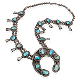 Vintage Sterling Silver and Turquoise Navajo Squash Blossom Necklace