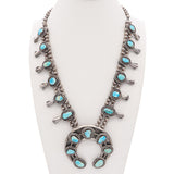 Vintage Sterling Silver and Turquoise Navajo Squash Blossom Necklace