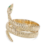 14k Yellow Gold Emerald Eye Coiled Snake Ring