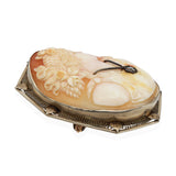 Antique 13K White Gold Shell Cameo Diamond Accent Portrait Brooch Pin